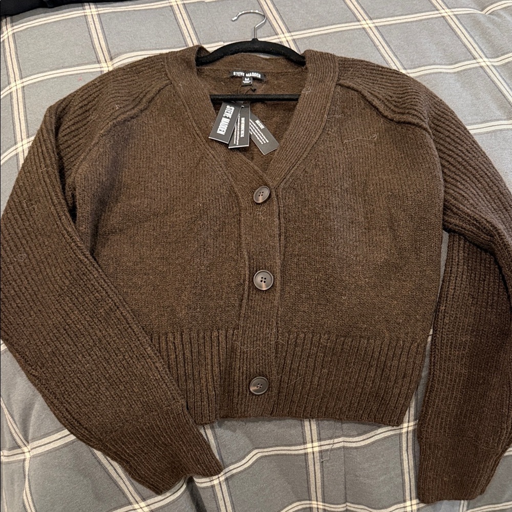 Steve Madden Women’s Chocolate Brown V-Neck Button Cardigan